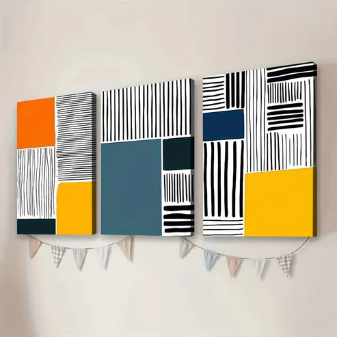 3pcs Abstract Modern Style Elegant Black Blocks Art Set Canvas Unframed - High Quality Print 100% Australian Made Wall Canvas - Bella Home Decor