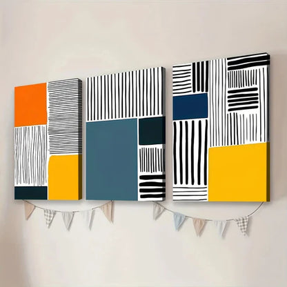 3pcs Abstract Modern Style Elegant Black Blocks Art Set Canvas Unframed - High Quality Print 100% Australian Made Wall Canvas - Bella Home Decor
