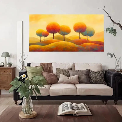 Autumn Trees On Rolling Hills Wall Art Canvas Office Home Room Framed 120x60cm