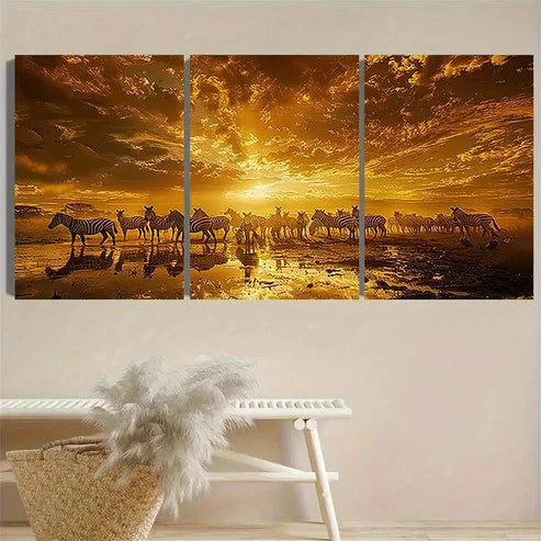 3pcs Serengeti Sunset Zebra Wall Art Set Canvas Unframed - High Quality Print 100% Australian Made Wall Canvas - Bella Home Decor