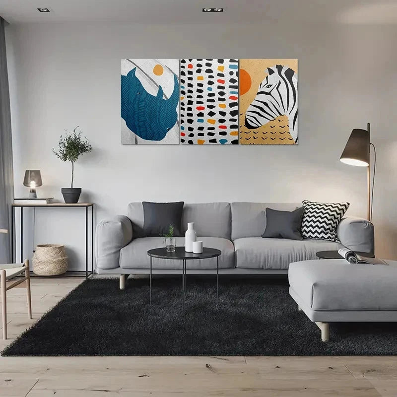3pcs Modern Abstract Animal Colourful Metal Print Ready to Hang Art