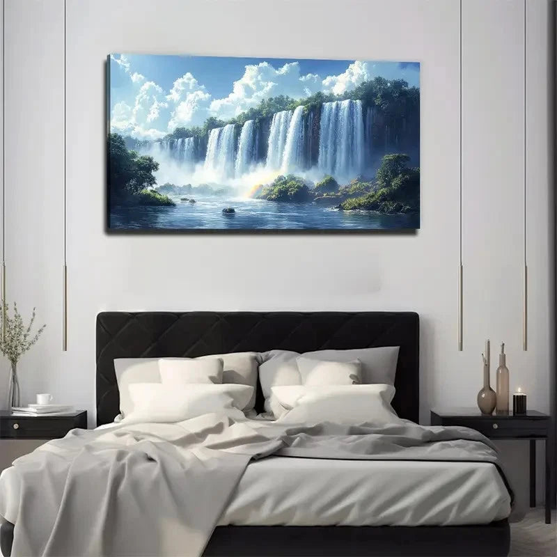 Waterfall Misty Falls & Lush Wall Art Canvas Office Home Room Framed 120x60cm