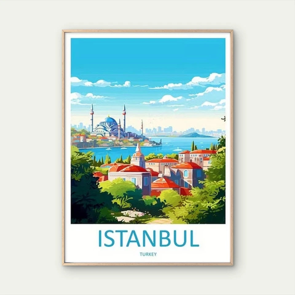 Istanbul Turkey Vibrant Cityscape with Iconic Travel Poster Print Wall Art