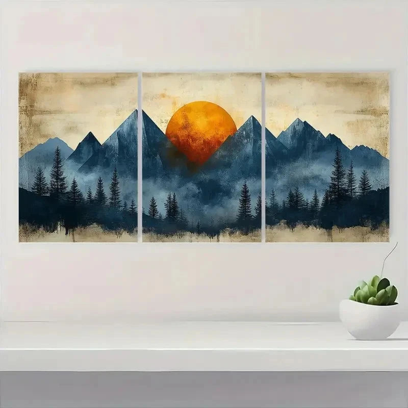 3pcs Nordic Abstract Geometry Paintings Metal Print Ready to Hang Art - Bella Home Decor
