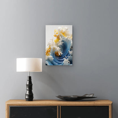 3D Liquid Splash Ocean Wave Blue Yellow White 40x60cm Metal Print Ready to Hang