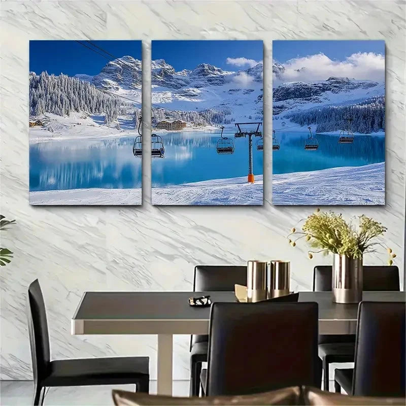 3pcs Margins Ski Resort Travel Resort Perfect Wall Art Set Canvas Framed 40x60cm - High Quality Print 100% Australian Made Wall Canvas Ready to Hang