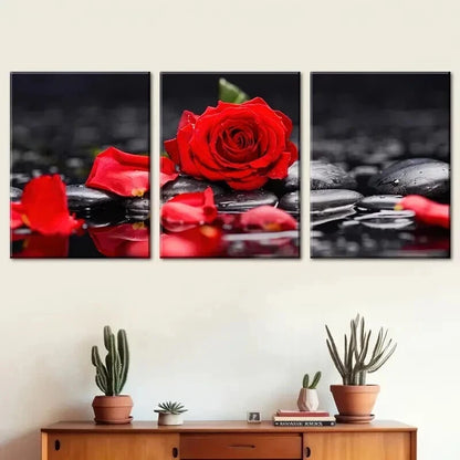 3pcs Red Roses Black And White Artistic Perfect Wall Art Set Canvas Framed 50x70cm - High Quality Print 100% Australian Made Wall Canvas Ready to Hang - Bella Home Decor