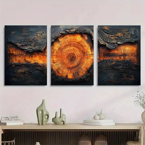 3pcs Tree Ring Wood Grain Desig  Wall Art Canvas Unframed - High Quality Print 100% Australian Made Wall Canvas - Bella Home Decor