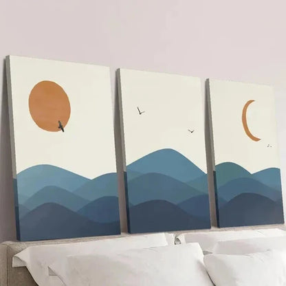 3pcs Birds Sunset Moon & Mountain Landscape Wall Art Set Canvas Unframed - High Quality Print 100% Australian Made Wall Canvas - Bella Home Decor