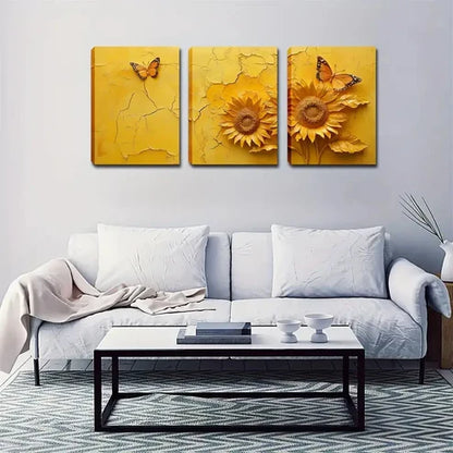 3pcs Two Yellow Sunflowers Modern Style Wall Art Canvas Unframed - High Quality Print 100% Australian Made Wall Canvas