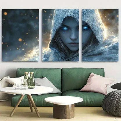 3pcs Enchanting Blue-Hooded Character Perfect Wall Art Set Canvas Unframed - High Quality Print 100% Australian Made Wall Canvas