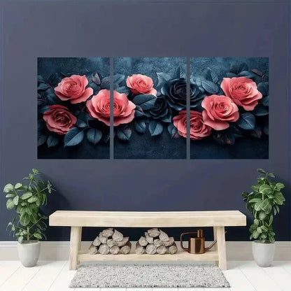 3pcs Unique Black Roses & Pink Roses Wall Art Canvas Unframed - High Quality Print 100% Australian Made Wall Canvas