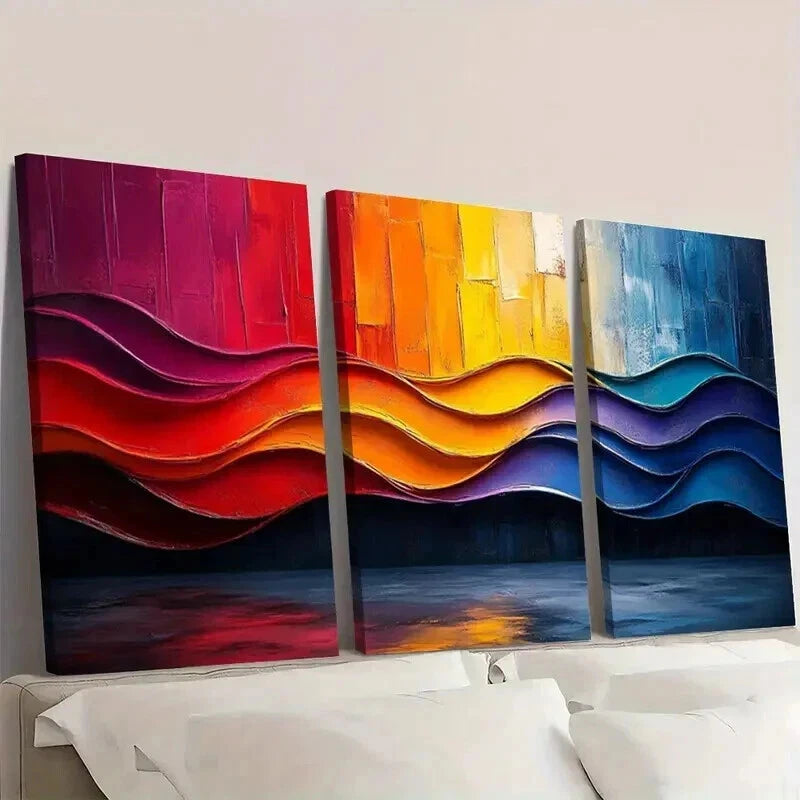 3pcs Colorful Abstract Painting Geometric Shapes Wall Art Set Canvas Framed 40x60cm - High Quality Print 100% Australian Made Wall Canvas Ready to Hang - Bella Home Decor