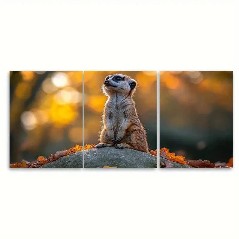 3pcs Meerkat on Rock Nature ft  Wall Art Set Canvas Framed 40x60cm - High Quality Print 100% Australian Made Wall Canvas Ready to Hang