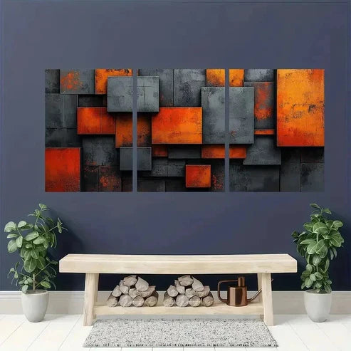 3pcs Orange Grey Black Geometric Industrial Wall Art Canvas Unframed - High Quality Print 100% Australian Made Wall Canvas