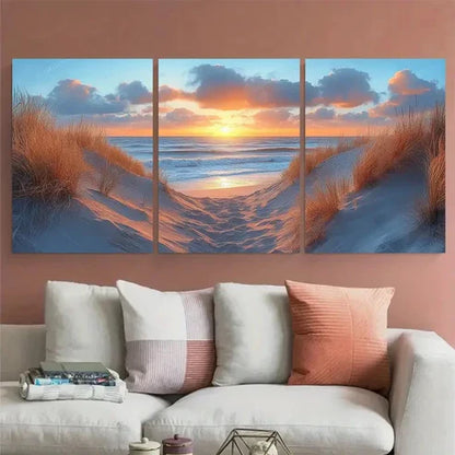 3pcs Tranquil Sunset Seascape Netherland Wall Art Canvas Unframed - High Quality Print 100% Australian Made Wall Canvas