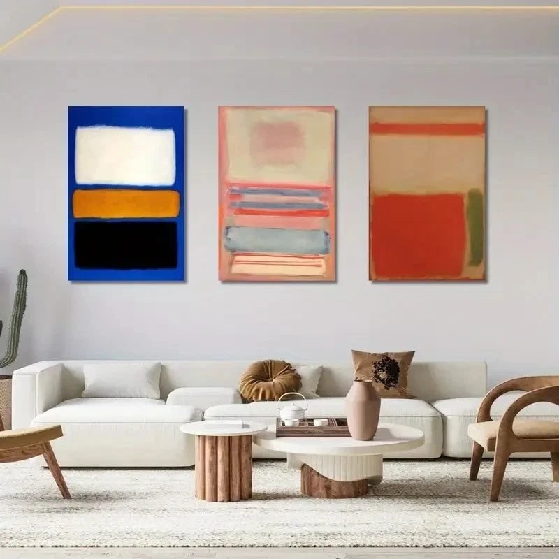 3pcs  Mark Rothko  Blue, Orange, Pink, Black  Wall Art Canvas Framed 40x60cm - High Quality Print 100% Australian Made Wall Canvas Ready to Hang - Bella Home Decor