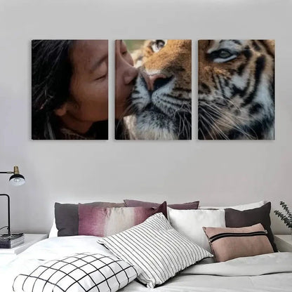 3pcs A Tiger & Girl Pure Connection  Wall Art Set Canvas Framed 60x90cm - High Quality Print 100% Australian Made Wall Canvas Ready to Hang - Bella Home Decor