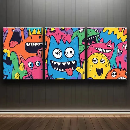 3pcs Monster Theme for Home Colorful Perfect Wall Art Set Canvas Unframed - High Quality Print 100% Australian Made Wall Canvas