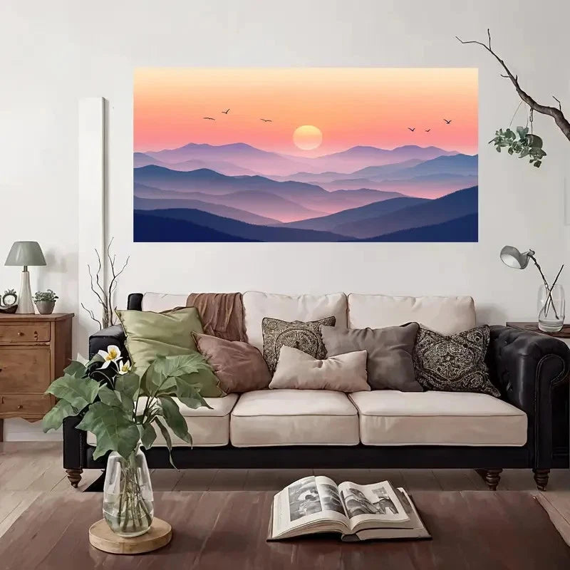 Mountain Sunset Landscape Wall Art Canvas Office Home Room Framed 120x60cm