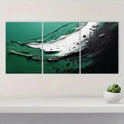 3pcs Green & White Abstract Painting  Wall Art Set Canvas Framed 50x70cm - High Quality Print 100% Australian Made Wall Canvas Ready to Hang