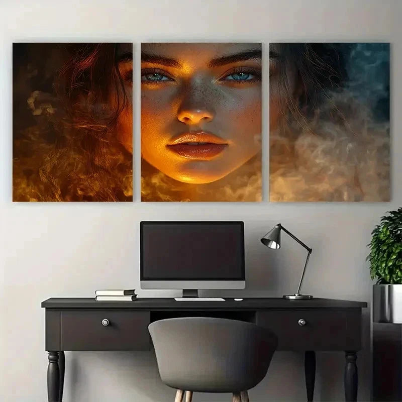 3pcs Abstract Young Woman Portrait Smoke Perfect Wall Art Set Canvas Framed 50x70cm - High Quality Print 100% Australian Made Wall Canvas Ready to Hang - Bella Home Decor