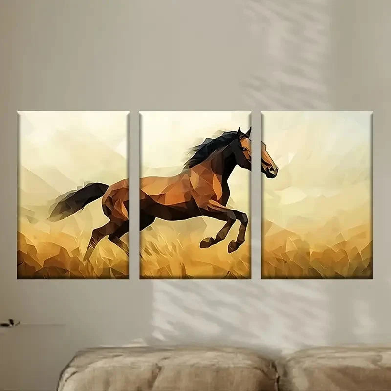 3pcs a horse running through a field of grass Wall Art Set Canvas Framed 50x70cm - High Quality Print 100% Australian Made Wall Canvas Ready to Hang - Bella Home Decor