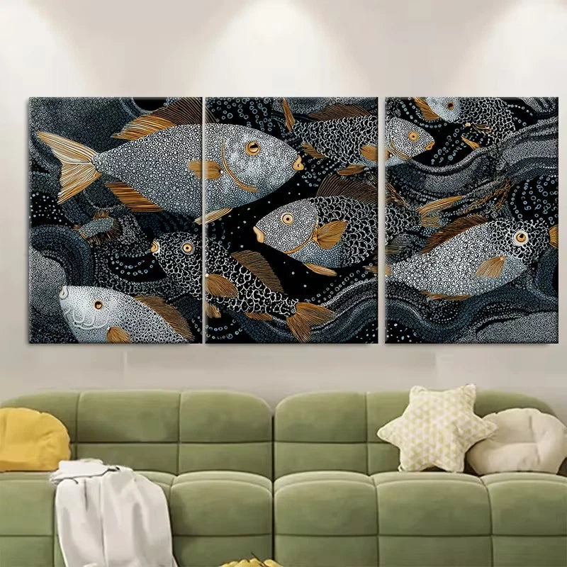 3pcs Abstract Fish Design Metal Print Ready to Hang Art - Bella Home Decor