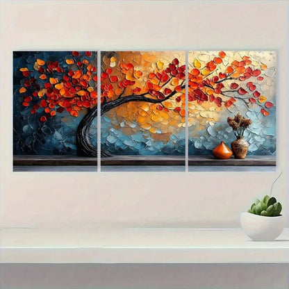 3pcs Autumn Tree Vibrant Fall Foliage Wall Art Set Canvas Framed 60x90cm - High Quality Print 100% Australian Made Wall Canvas Ready to Hang - Bella Home Decor