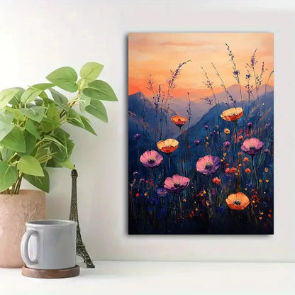 Beautiful Vibrant Floral Landscape Painting 40x60cm Metal Print Ready to Hang