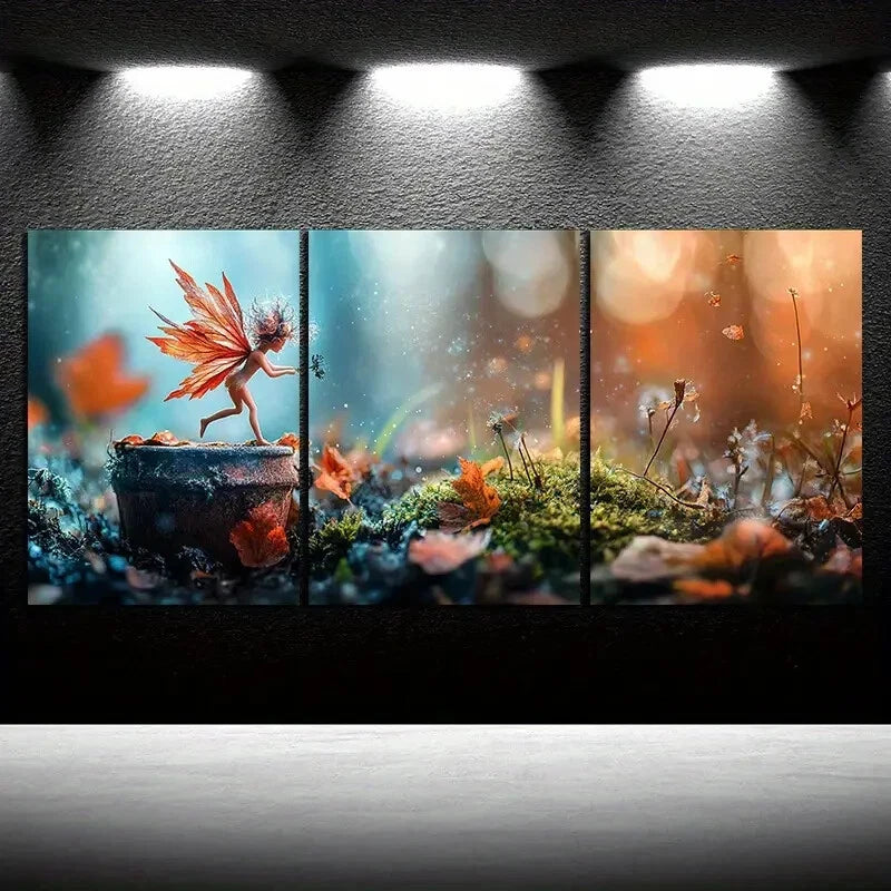 3pcs Enchanting Leaf Girl Forest Trio Metal Print Ready to Hang Art - Bella Home Decor