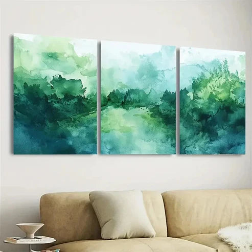 3pcs Green Nature Art Abstract Wall Art Set Canvas Unframed - High Quality Print 100% Australian Made Wall Canvas - Bella Home Decor