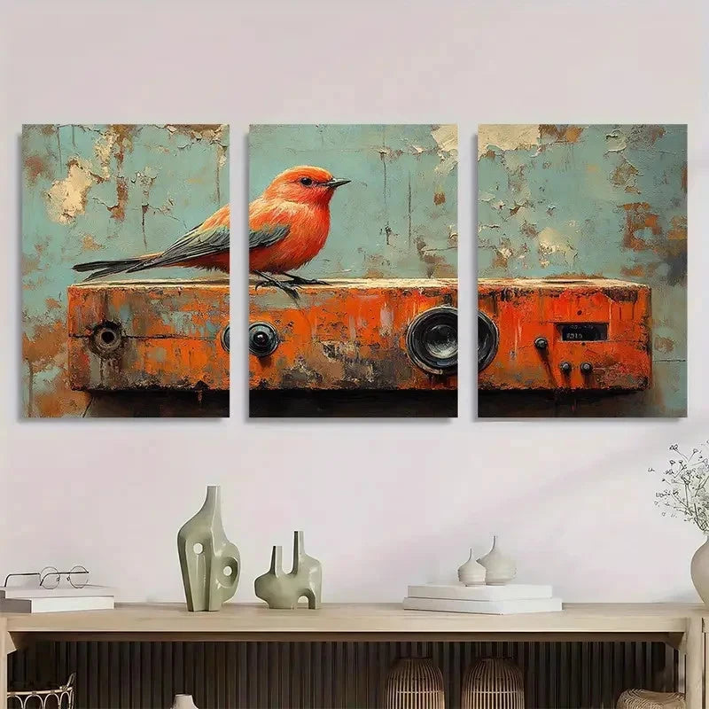 3pcs Whimsical Bird Nature Giclée Perfect Wall Art Set Canvas Framed 40x60cm - High Quality Print 100% Australian Made Wall Canvas Ready to Hang - Bella Home Decor