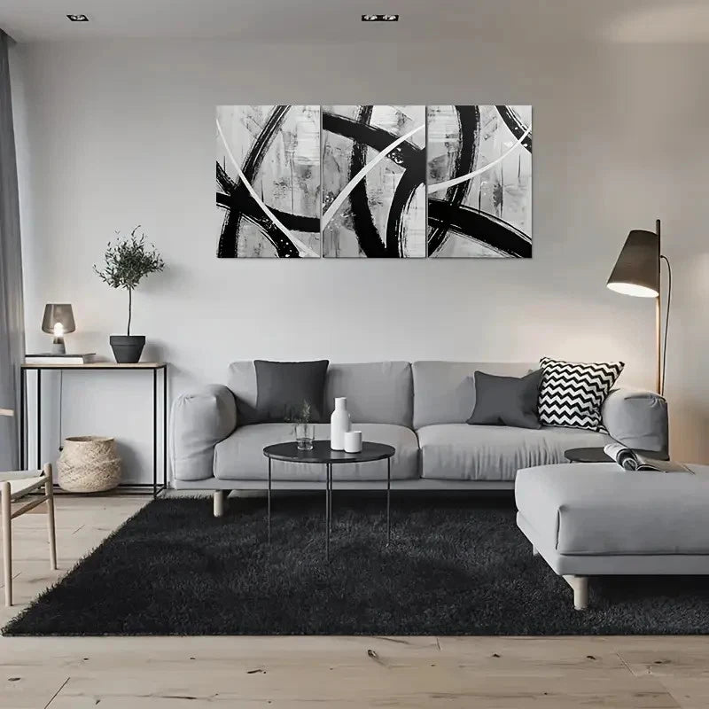 3pcs Black and White Brushstroke Metal Print Ready to Hang Art - Bella Home Decor