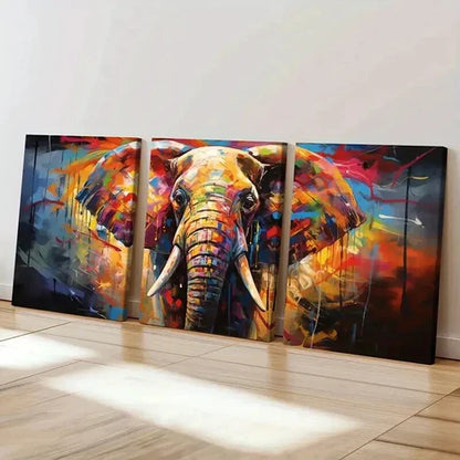 3pcs Elephant Retro Watercolor Style Wall Art Canvas Unframed - High Quality Print 100% Australian Made Wall Canvas