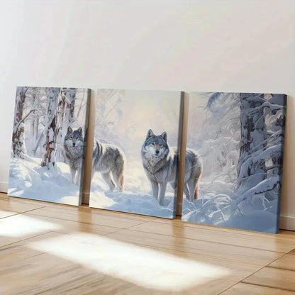 3pcs Winter Wolves Snowy Forest Majestic Wall Art Set Canvas Framed 60x90cm - High Quality Print 100% Australian Made Wall Canvas Ready to Hang - Bella Home Decor