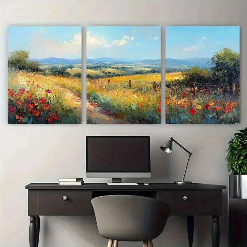 3pcs Impressionist Landscape Nature Perfect Wall Art Set Canvas Framed 50x70cm - High Quality Print 100% Australian Made Wall Canvas Ready to Hang