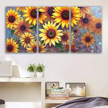 3pcs Sunflower Abstract Yellow Painting Scene Wall Art Set Canvas Framed 50x70cm - High Quality Print 100% Australian Made Wall Canvas Ready to Hang