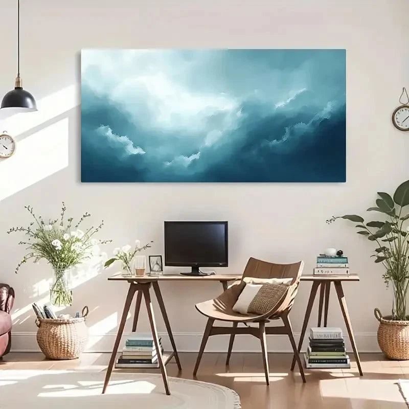 Dreamy Blue Sky Clouds Design Wall Art Canvas Office Home Room Framed 120x60cm - Bella Home Decor