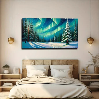 Northern Lights Over Iceland Wall Art Canvas Office Home Room Framed 120x60cm