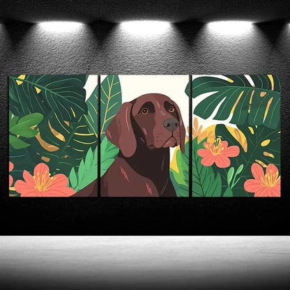 3pcs Dog & Tropical Floral Design Metal Print Ready to Hang Art - Bella Home Decor