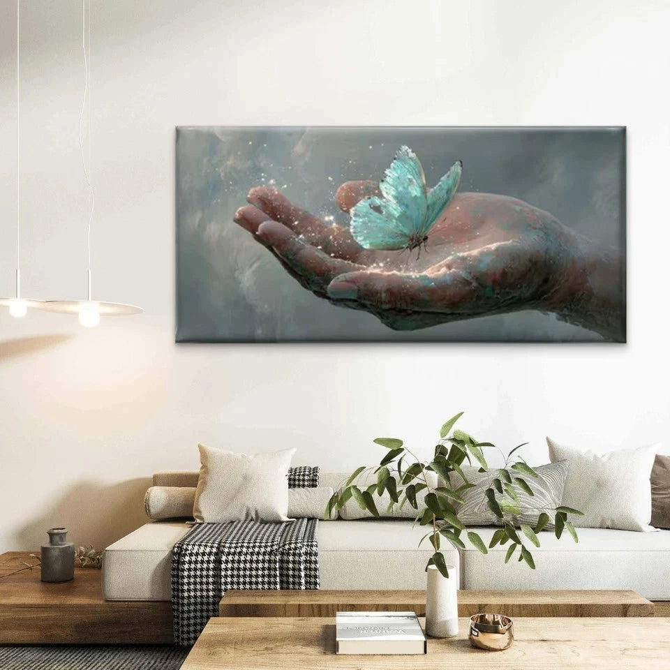 Glowing Butterfly & Leaf Wall Art Canvas Office Home Room Framed 120x60cm