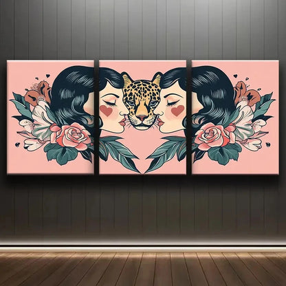 3pcs Leopard and Floral Pattern Wall Art Set Canvas Framed 60x90cm - High Quality Print 100% Australian Made Wall Canvas Ready to Hang