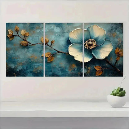 3pcs Jade Flower Perfect Blue Perfect Wall Art Set Canvas Framed 50x70cm - High Quality Print 100% Australian Made Wall Canvas Ready to Hang - Bella Home Decor