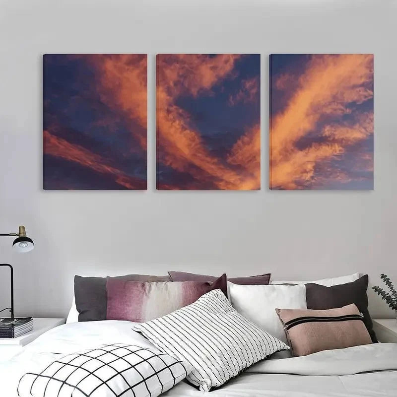 3pcs Sunset Sky in Orange Pink Purple Blue Hues Wall Art Set Canvas Framed 60x90cm - High Quality Print 100% Australian Made Wall Canvas Ready to Hang - Bella Home Decor