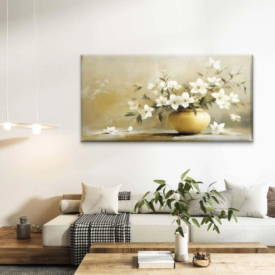 Serene Blossoms in Gold Wall Art Canvas Office Home Room Framed 120x60cm - Bella Home Decor