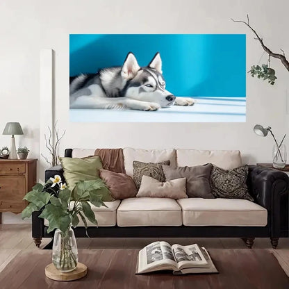 Modern Vintage Siberian Husky Wall Art Canvas Office Home Room Framed 120x60cm