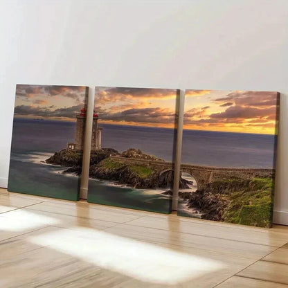 3pcs Ocean Coastline Lighthouse Nature Landscape Wall Art Set Canvas Framed 50x70cm - High Quality Print 100% Australian Made Wall Canvas Ready to Hang - Bella Home Decor