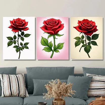 3pcs Elegant Red Rose Triptych Classic & Glam Wall Art Set Canvas Unframed - High Quality Print 100% Australian Made Wall Canvas