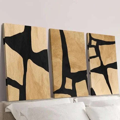 3pcs Geometric Abstract Shape in Beige And Black Wall Art Canvas Unframed - High Quality Print 100% Australian Made Wall Canvas - Bella Home Decor